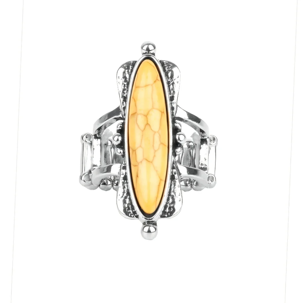 Large Statement Piece Cocktail Ring Silver & Yellow Stone Southwestern Jewelry